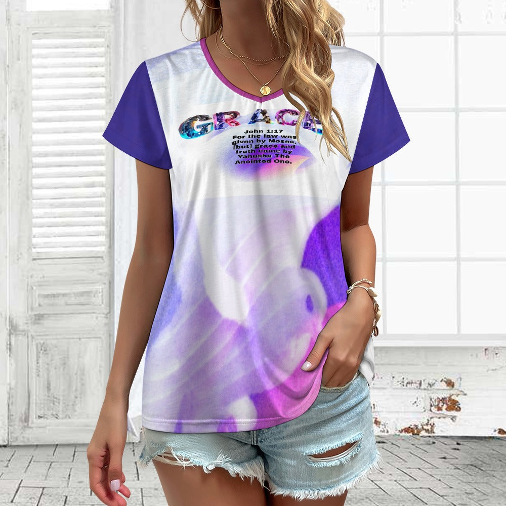 Grace 101-02 Camiseta con cuello en V de diseñador para mujer 