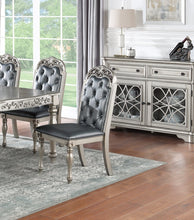 Load image into Gallery viewer, Upholstered Antiqued Tufted Back Kitchen &amp; Dining Room Chairs, Set of 2, Grey+ Silver Finish
