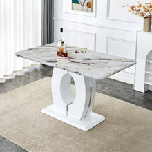 Carica l&#39;immagine nel visualizzatore di Gallery, Rectangular 63 inch Faux White Marble Top Dining Table
