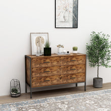 Carica l&#39;immagine nel visualizzatore di Gallery, Industrial Style Rustic Wood 6 Drawer Dresser with Sturdy Steel Frame, Brown
