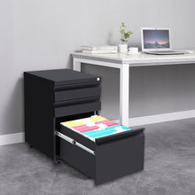 Load image into Gallery viewer, 3 Drawer Mobile Rolling Steel File Cabinet with Lock on Anti-tilt Wheels (Black)
