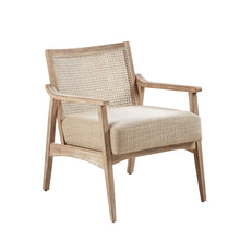 Charger l&#39;image dans la galerie, Light Brown Reclaimed Wheat Upholstered Accent Arm Chair with Handcrafted Rattan Backrest
