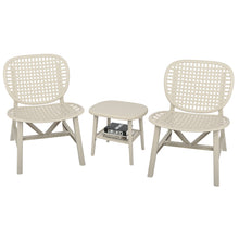 Load image into Gallery viewer, 3 Piece Hollow Design Retro Outdoor Patio Table and Lounge Chairs Furniture Set with Open Shelf and Widened Seats (White)

