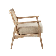 Charger l&#39;image dans la galerie, Light Brown Reclaimed Wheat Upholstered Accent Arm Chair with Handcrafted Rattan Backrest
