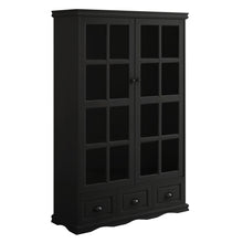 Charger l&#39;image dans la galerie, Modern China Cabinet with Tempered Glass Doors, Adjustable Shelf Display and Triple Drawers (Black)
