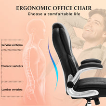 Cargar imagen en el visor de la galería, Executive Ergonomic Leather Rocking Office Chair with Flip Up Armrests, Black
