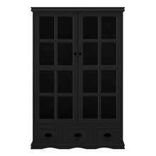 Cargar imagen en el visor de la galería, Modern China Cabinet with Tempered Glass Doors, Adjustable Shelf Display and Triple Drawers (Black)
