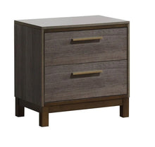 Load image into Gallery viewer, Contemporary Two Tone Antique Gray Nightstand with Center Metal Glides Brass Bar Pulls
