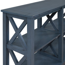 Cargar imagen en el visor de la galería, TREXM Narrow Sofa Table with 3-Tier Open Storage Spaces and &quot;X&quot; Legs (Navy Blue)
