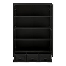 Charger l&#39;image dans la galerie, Modern China Cabinet with Tempered Glass Doors, Adjustable Shelf Display and Triple Drawers (Black)
