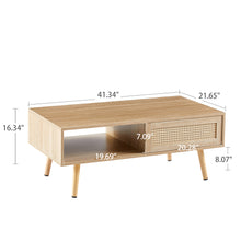 Load image into Gallery viewer, 41.34&quot; Modern Rattan Coffee Table with Sliding Door Storage (Natural)

