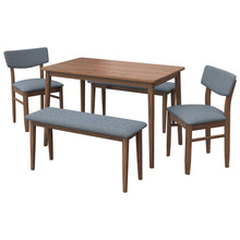 Charger l&#39;image dans la galerie, Modern Rubberwood Kitchen and Dining Furniture Set with Table, 2 Cushioned Benches and 2 Cushioned Chairs, Grey
