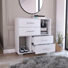 Carica l&#39;immagine nel visualizzatore di Gallery, Krista Four Drawer Dresser with Two Open Shelves (White)
