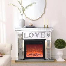 Load image into Gallery viewer, Acrylic Diamond Mirror and &quot;LOVE&quot; Decorative Electric Fireplace TV Stand 2pc Set with Remote Control
