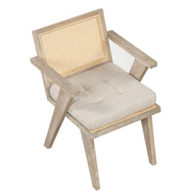 Cargar imagen en el visor de la galería, Mid Century Accent Arm Chair with Handcrafted Rattan Backrest and Padded Seat (Natural)
