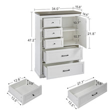 Charger l&#39;image dans la galerie, Farmhouse Rustic Wood 5 Drawer Tall Chest of Drawers, White
