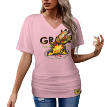 Carica l&#39;immagine nel visualizzatore di Gallery, Grace 101-01 Ladies Designer V-neck Pleated T-shirt (4 colors)
