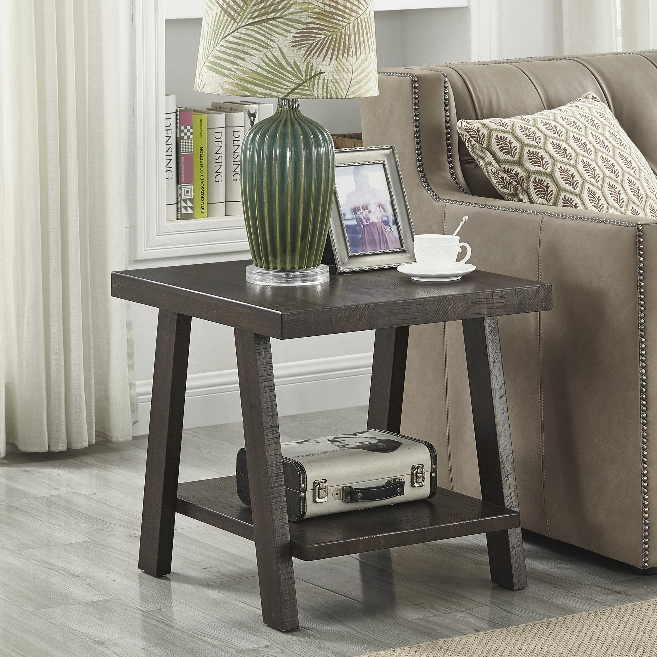 Athens Contemporary Wood Shelf End Table, Weathered Espresso