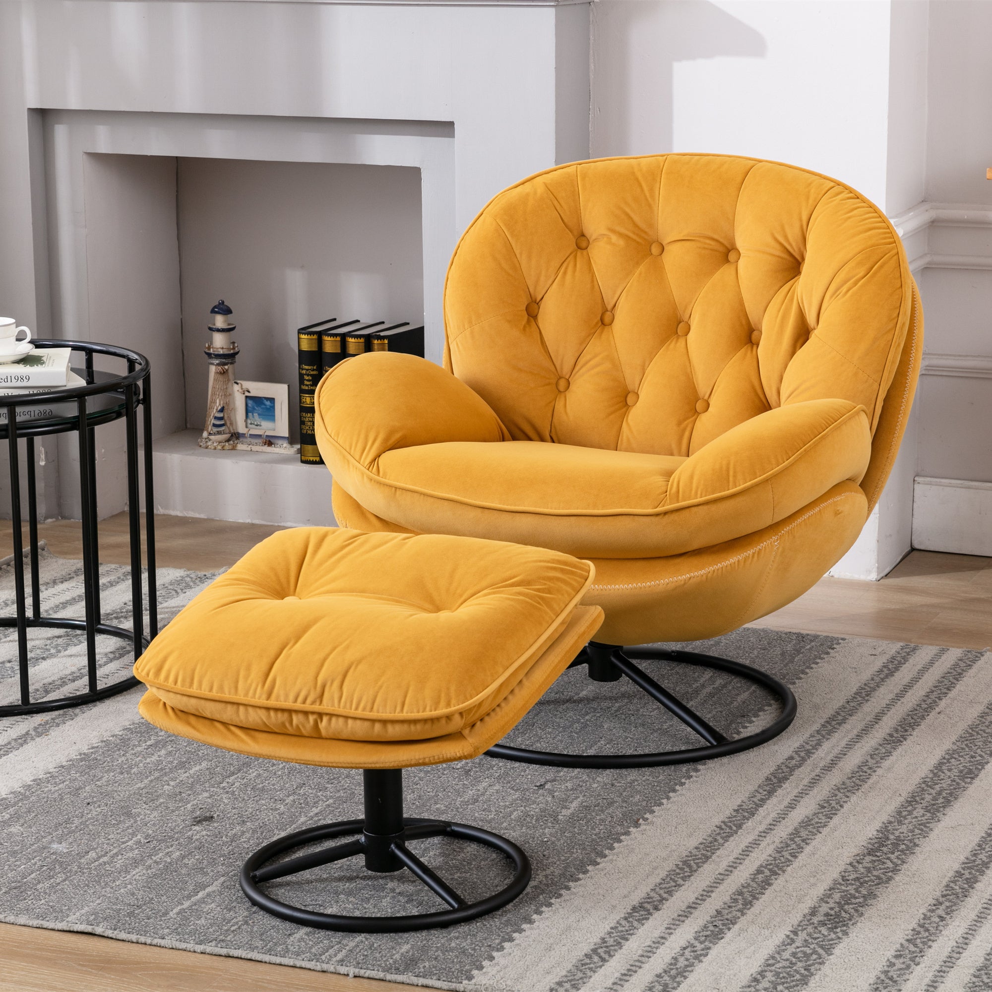 Accent Lounge Gaming Chair with Ottoman, Yellow