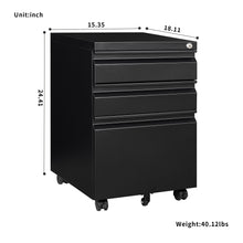 Charger l&#39;image dans la galerie, 3 Drawer Mobile Rolling Steel File Cabinet with Lock on Anti-tilt Wheels (Black)
