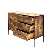 Charger l&#39;image dans la galerie, Industrial Style Rustic Wood 6 Drawer Dresser with Sturdy Steel Frame, Brown
