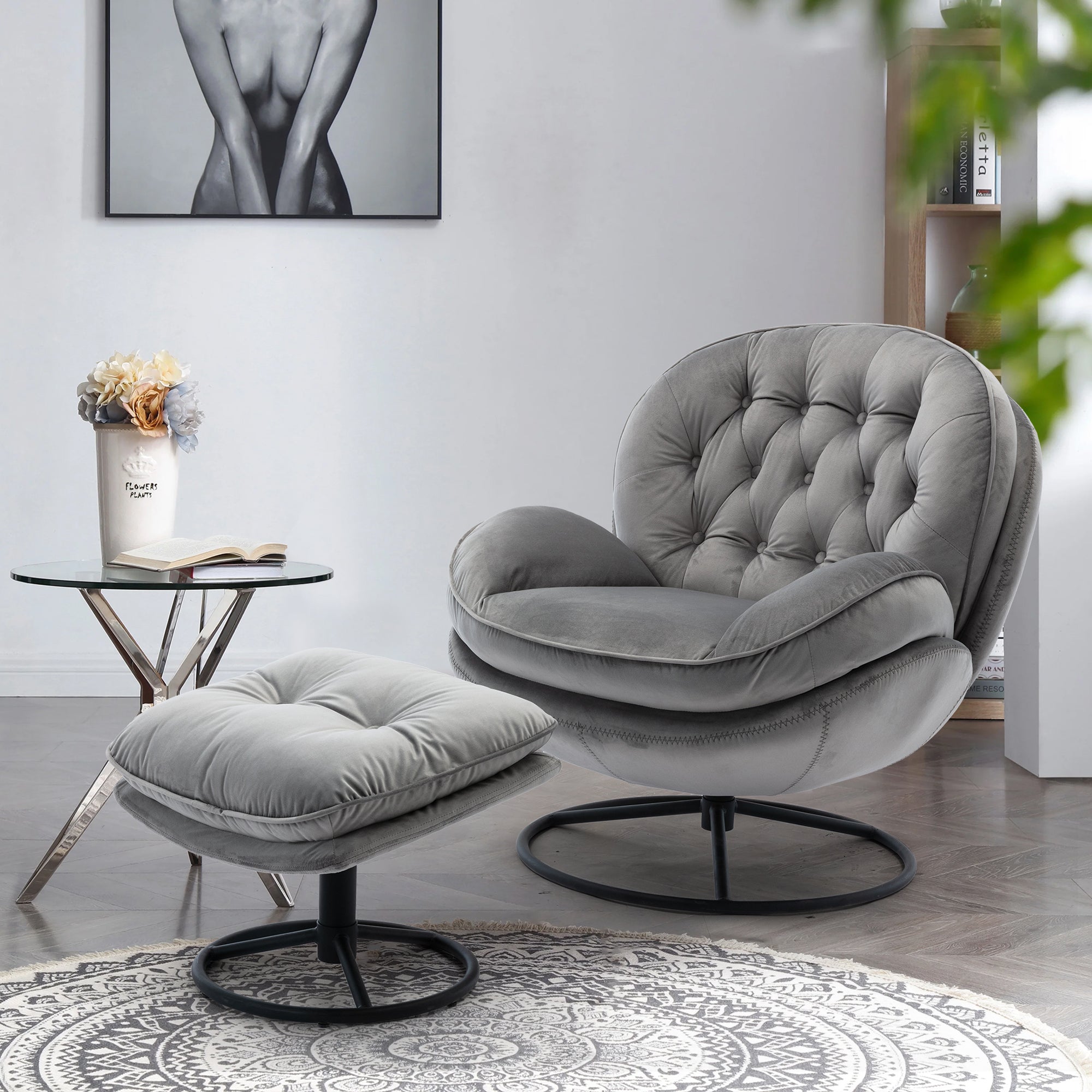 Accent Lounge Gaming Chair with Ottoman, Grey