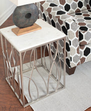 Charger l&#39;image dans la galerie, Kameral Square Marble End Table with Stainless Steel Base
