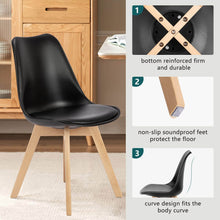 Cargar imagen en el visor de la galería, PU Leather Upholstered Dining Chairs with Wood Legs, Set of 4 (Black)
