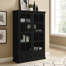 Carica l&#39;immagine nel visualizzatore di Gallery, Modern China Cabinet with Tempered Glass Doors, Adjustable Shelf Display and Triple Drawers (Black)
