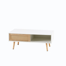Cargar imagen en el visor de la galería, 41.34&quot; Modern Rattan Coffee Table with Sliding Door Storage (White)
