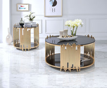 Carica l&#39;immagine nel visualizzatore di Gallery, ACME Tanquin Round Drum Coffee Table in Gold &amp; Black Glass
