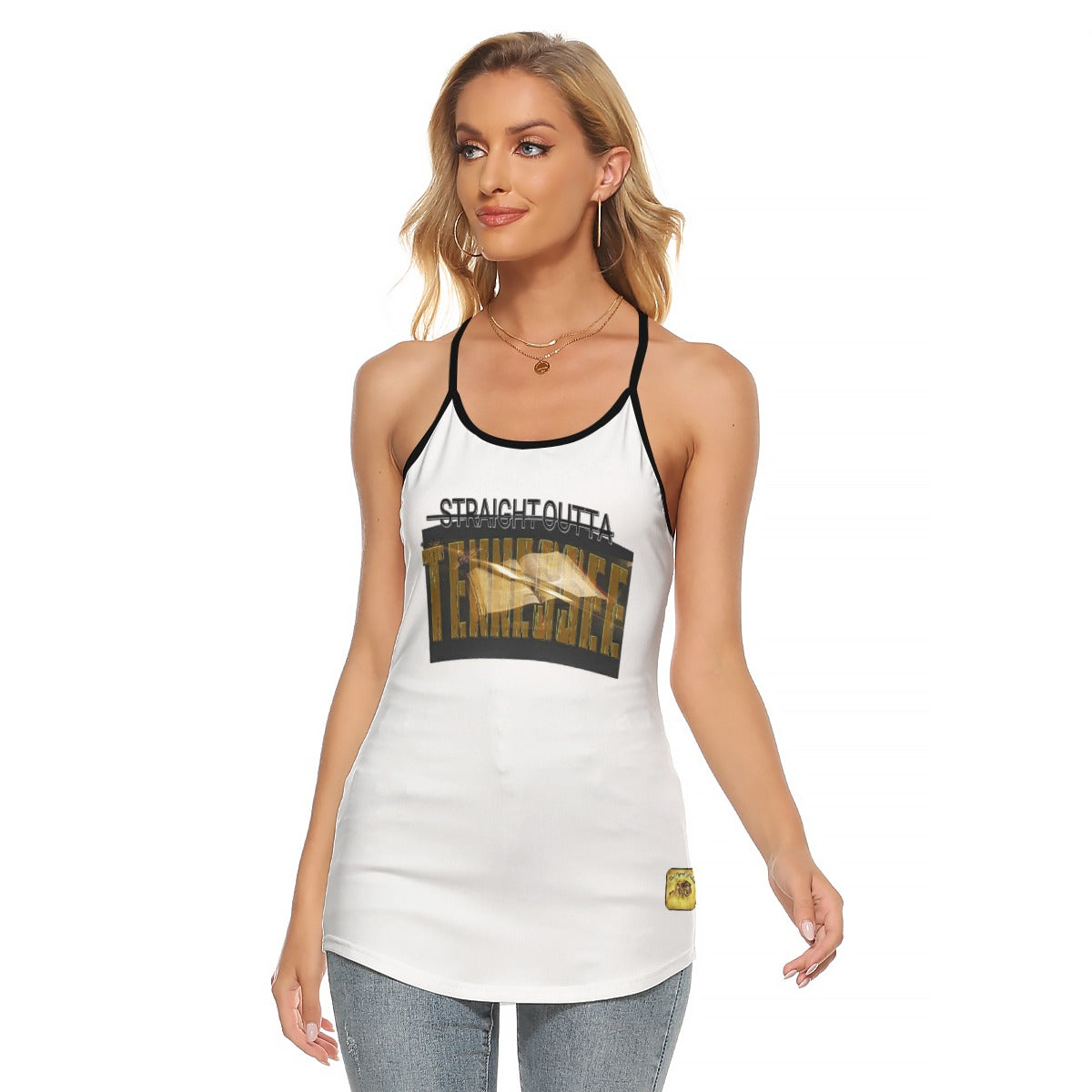 Straight Outta Tennessee 01 Designer Skinny Criss Cross Open Back Curved Hem Tank Top