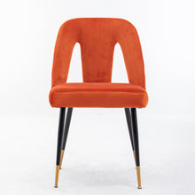 Charger l&#39;image dans la galerie, Velvet Upholstered Dining Chairs with Nailheads and Gold Tipped Black Metal Legs, Orange, Set of 2, A&amp;A Furniture, Akoya Collection
