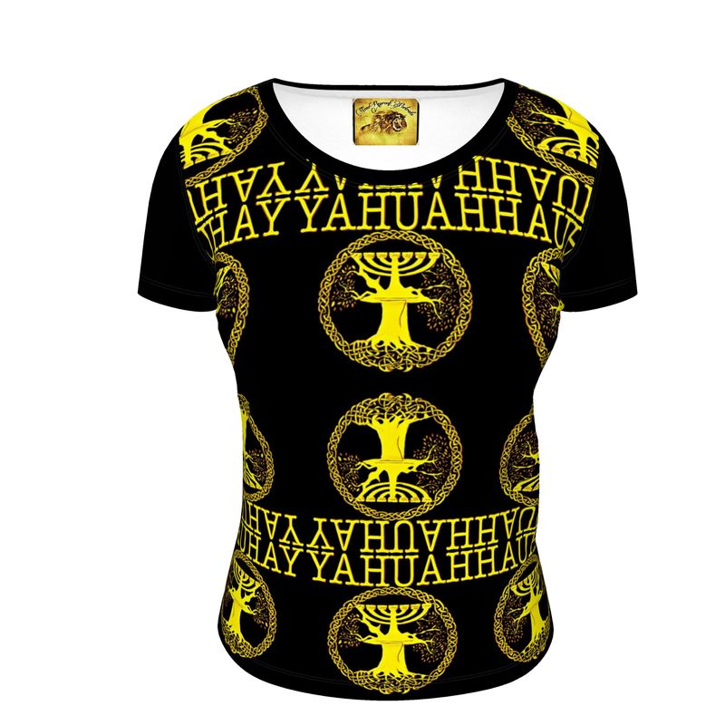 Yahuah-Tree of Life 02-01 Camiseta con cuello redondo de diseñador Royal para mujer 