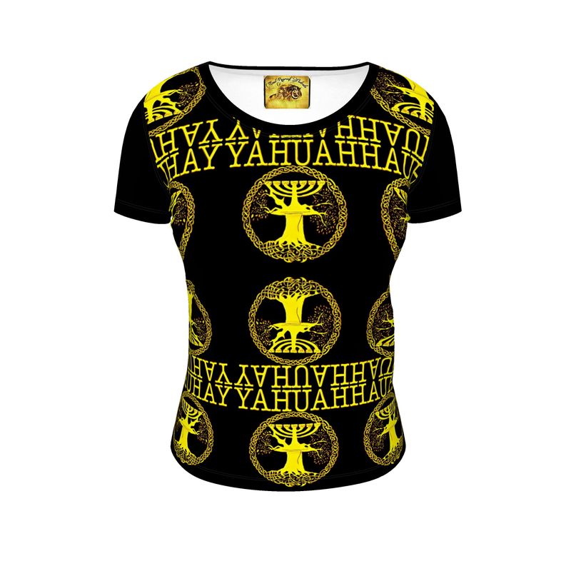 Yahuah-Tree of Life 02-01 Royal Ladies Designer Scoop Neck T-shirt