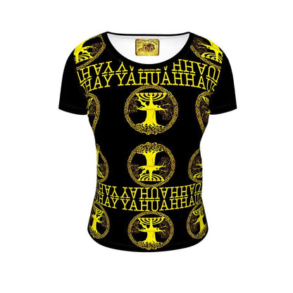 Yahuah-Tree of Life 02-01 Royal Ladies Designer Scoop Neck T-shirt
