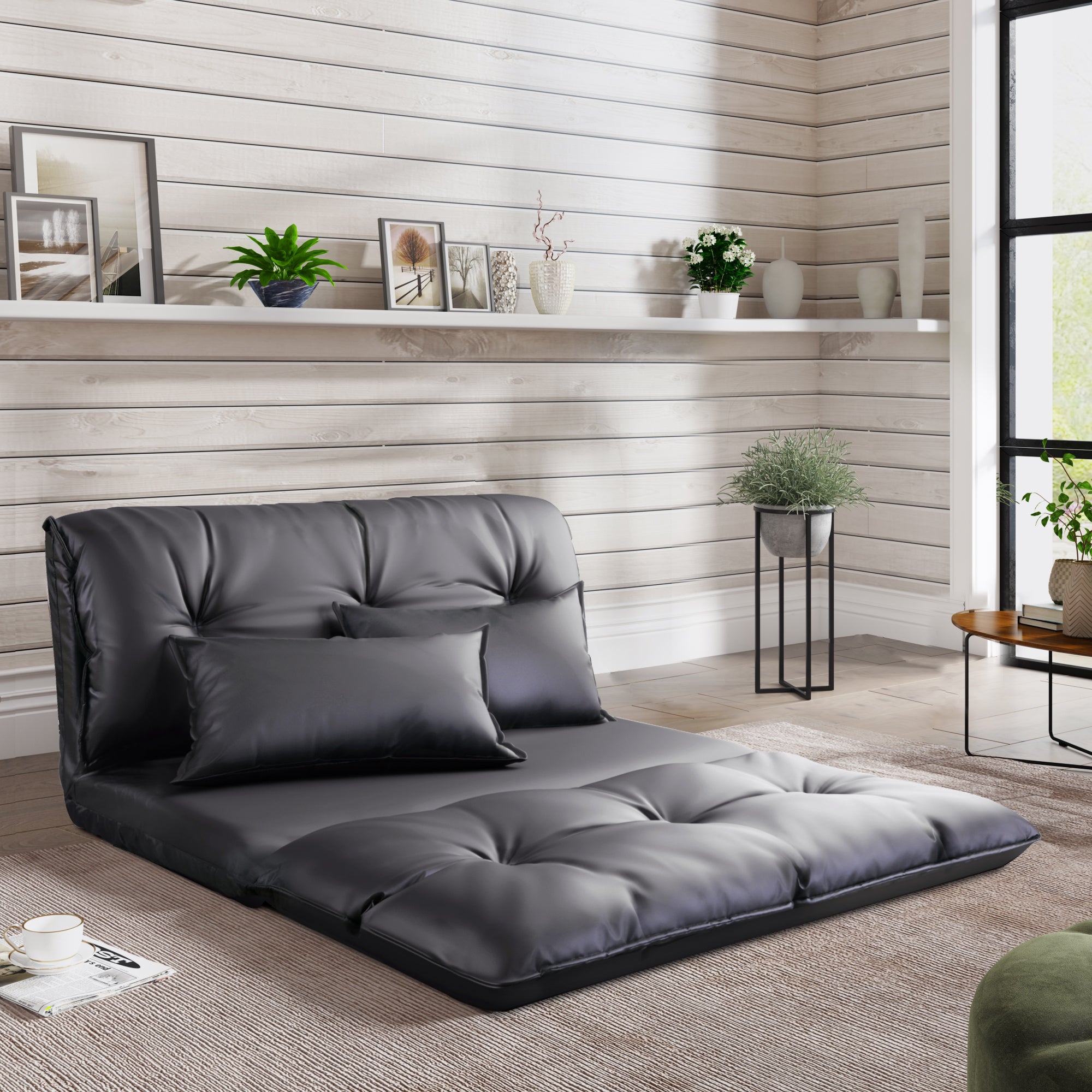 Orisfur Lazy Sofa Adjustable Folding Futon Sofa Video Gaming Sofa with Two Pillows (Black)