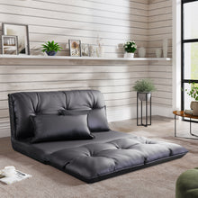 Charger l&#39;image dans la galerie, Orisfur Lazy Sofa Adjustable Folding Futon Sofa Video Gaming Sofa with Two Pillows (Black)
