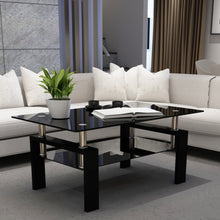 Carica l&#39;immagine nel visualizzatore di Gallery, Modern Rectangle Black Glass Coffee Table (Side/Center Table for Living Room)
