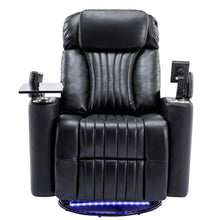 Load image into Gallery viewer, 270° Power Swivel Recliner, Home Theater Seating with Hidden Arm Storage and LED Light Strip, Cup Holder, 360° Swivel Tray Table, Cell Phone Holder, Black
