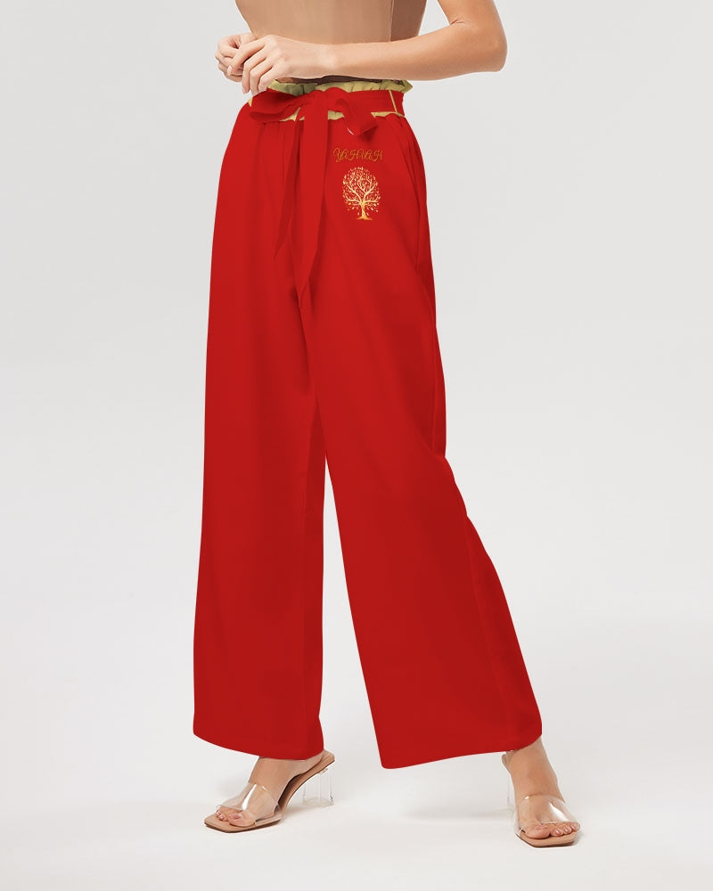 Yahuah-Tree of Life 01 Pantalones anchos de cintura alta con cinturón de diseñador para mujer elegidos 