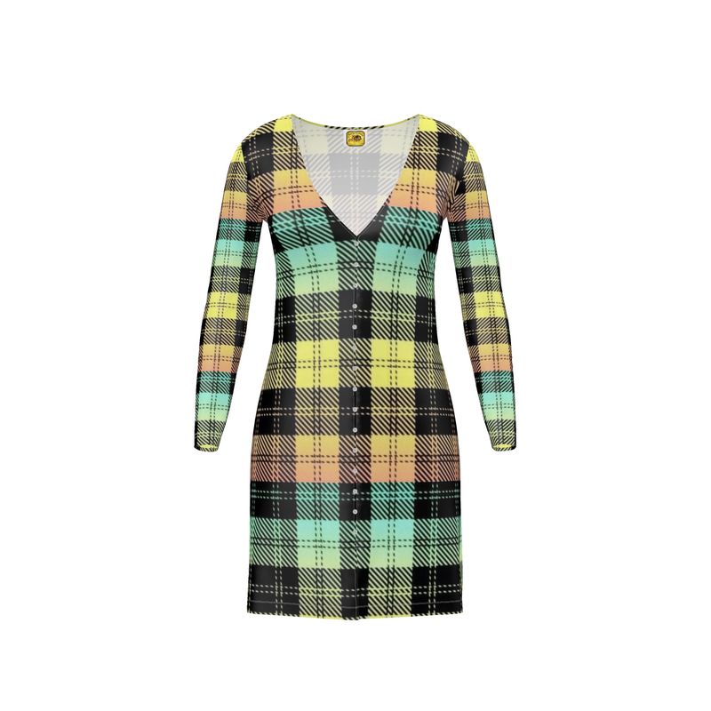 Picture Plaided 01-01 Designer V-neck Cardigan Mini Dress