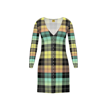 Picture Plaided 01-01 Designer V-neck Cardigan Mini Dress