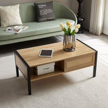 Load image into Gallery viewer, 40.16&quot; Rattan Storage Coffee Table with Sliding Door (Natural)
