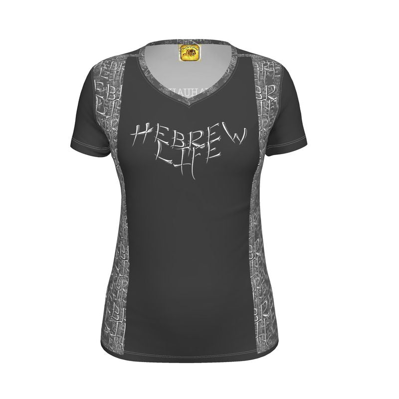 Hebrew Life 01-01 Ladies Designer V-neck Jersey T-shirt