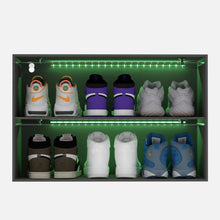 Carica l&#39;immagine nel visualizzatore di Gallery, Wooden Stackable Shoe Organizer Storage Box with RGB Led Light Sliding Glass Door For Display Sneakers
