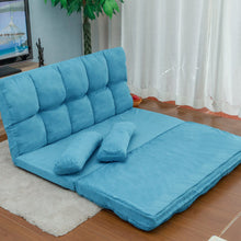 Load image into Gallery viewer, Double Chaise Lounge Futon Sofa Floor Couch with Two Pillows (Blue)
