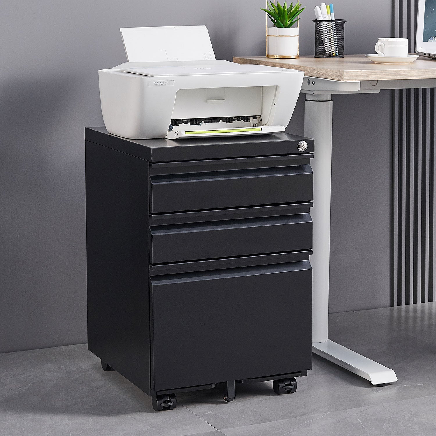3 Drawer Mobile File Cabinet with Lock (Black)