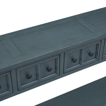 Cargar imagen en el visor de la galería, TREXM Mesa consola de entrada rústica, mesa de sofá de 60&quot; de largo con dos cajones de diferentes tamaños y estante inferior para almacenamiento (azul marino)
