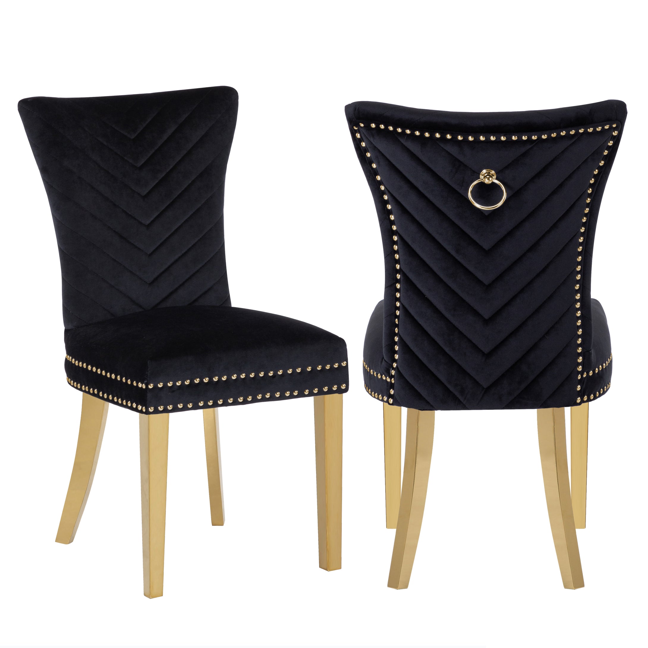 Eva 2 Piece Gold Legs Dining Chairs Finished with Black Velvet Fabric